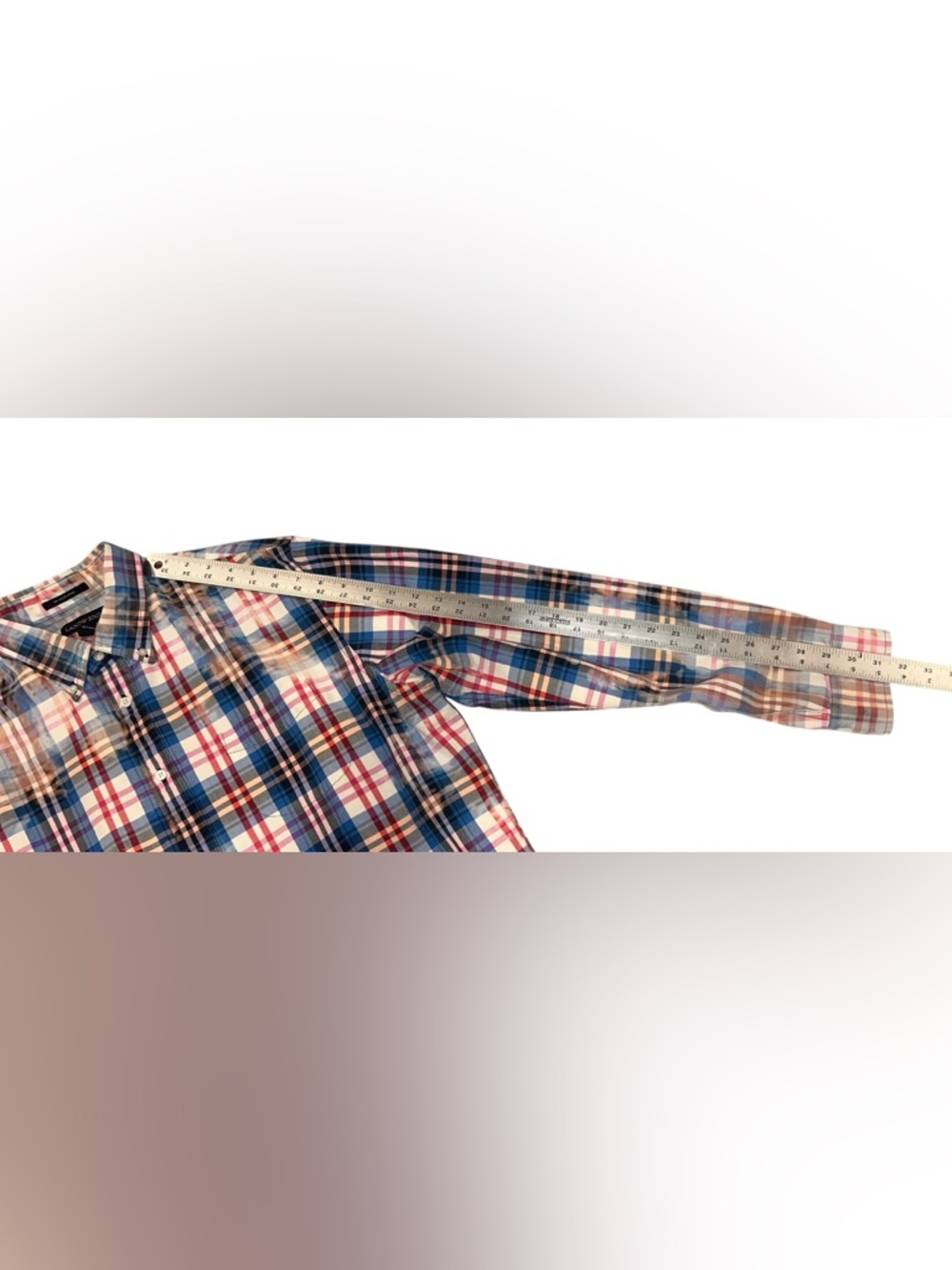Upcycle Plaid Shirt Pink Floyd Lands End Oxford Distressed Men’s Button Up Sz L - Picture 7 of 8